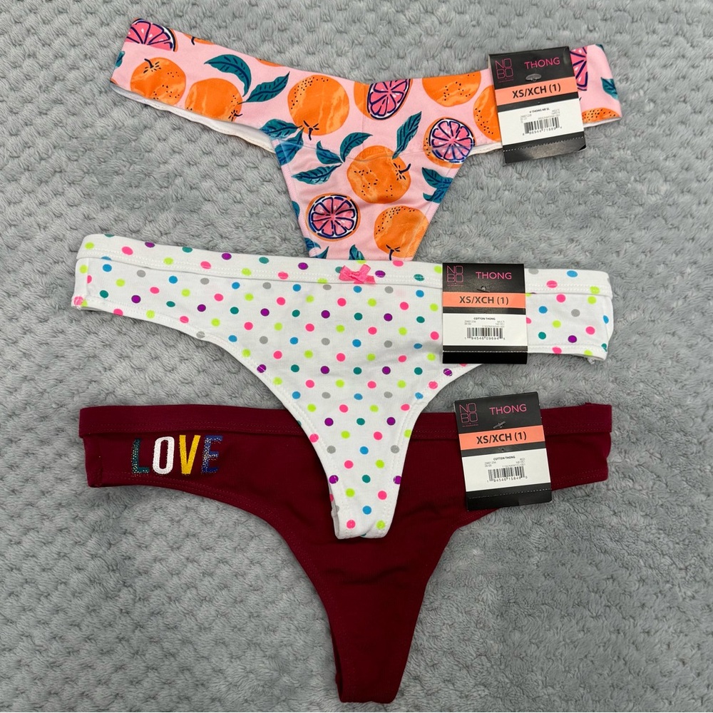 NWT No boundaries thongs (3 in total) size XS. Cotton.